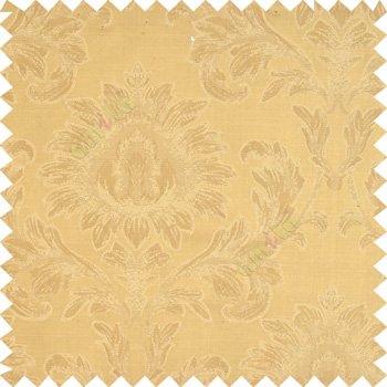 Gold color beautiful big damask design texture surface floral leaves vertical and horizontal embossed lines polyester main curtain
