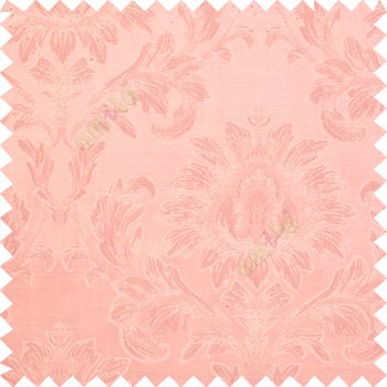 Pink color beautiful big damask design texture surface floral leaves vertical and horizontal embossed lines polyester main curtain