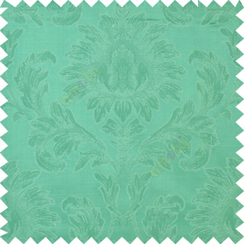 Emerald green color beautiful big damask design texture surface floral leaves vertical and horizontal embossed lines polyester main curtain