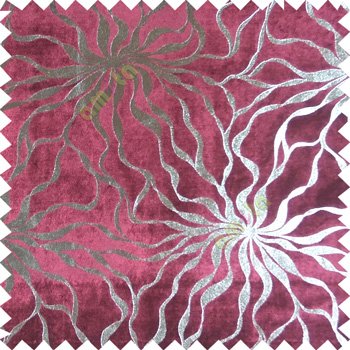 Pink silver  abstract design velvet finish nylon curtain fabric