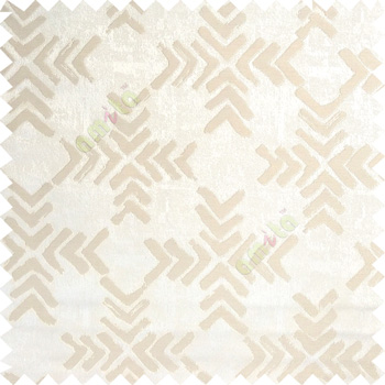 Cream color geometric square shapes sharp edge angles texture embroidery patterns move forward backward  up and down arrows  with transparent fabric main curtain