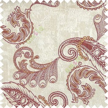 Mehroon grey gold color traditional paisley pattern floral leaves swirls circles texture surface with polyester thick background main curtain