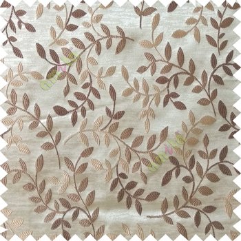 Brown beige color natural floral hanging leaf vertical embroidery pattern with thick polyester background main curtain