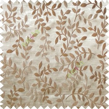 Brown beige color natural floral hanging leaf vertical embroidery pattern with thick polyester background main curtain