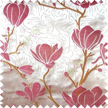 Pink green beige color natural floral tree flowers branch buds embroidery pattern with thick polyester background main curtain