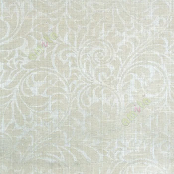 Cream beige color busy pattern with swirls floral leaf designs vertical thin lines polycotton main curtain