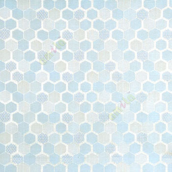 Blue color honeycomb hexagon geometric jute weaved pattern texture finished vertical thread lines polycotton main curtain