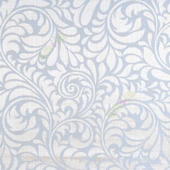 Blue color busy pattern with swirls floral leaf designs vertical thin lines polycotton main curtain