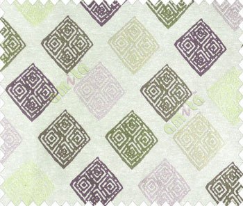 Ikat diamond dice block print designs purple gold brown green on beige base polyester main curtain