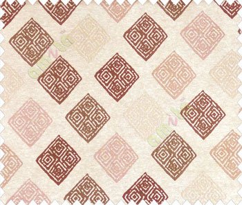 Ikat diamond dice block print designs maroon brown on beige base polyester main curtain