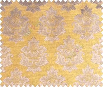 Traditional brown copper damask temple design palace royal design on mustard yellow base main curtain