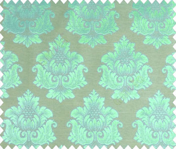 Traditional turquoise blue damask temple design palace royal design on grey base main curtain