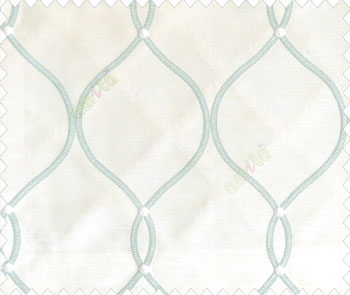 Traditional Palace look Aqua embroidery on half white cream base fabric with damask and intersecting waves design main curtain