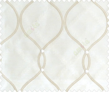 Traditional Palace look beige embroidery on half white cream base fabric with damask and intersecting waves design main curtain