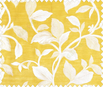 Traditional floral with big leaves on stem on Mustard Yellow base main curtain