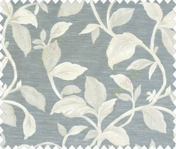 Traditional floral with big leaves on stem on Royal Blue Beige base main curtain