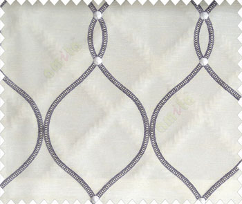 Traditional Palace look Dark Grey embroidery on half white cream base fabric with damask and intersecting waves design main curtain