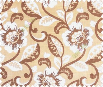 Large flowers and leaves beige silver dark brown dark peach main curtain