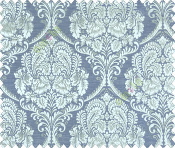 Traditional ivory large continuous damask with ornaments in royal blue aqua brown silver main curtain
