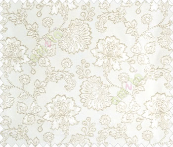 Beautiful Chinese Flower with Silver border with small buds and leaves continuous design on White Beige main curtain
