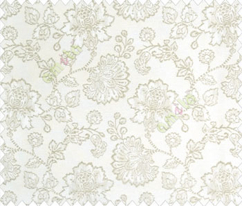 Beautiful Chinese Flower with Gold border with small buds and leaves continuous design on White Beige main curtain