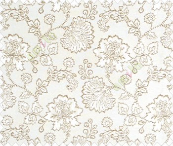 Beautiful Chinese Flower with Copper border with small buds and leaves continuous design on Dark Brown Beige main curtain