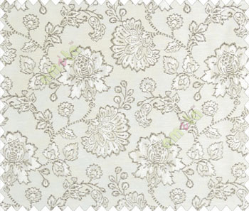 Beautiful Chinese Flower with Dark Grey border with small buds and leaves continuous design on Beige main curtain