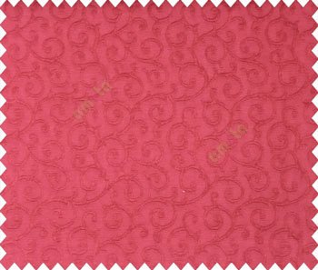 Maroon Red Self design small embossed continuous scroll on stripe textured base fabric main curtain