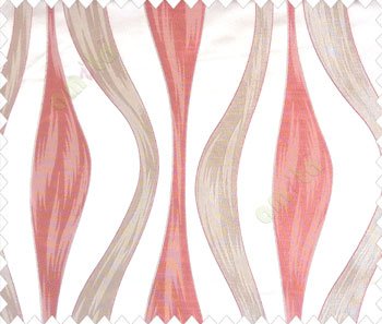 Large abstract maroon red beige waves with embossed look on light brown shiny fabric main curtain