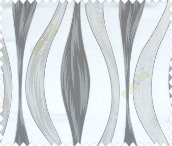 Large abstract black beige waves with embossed look on half white cream shiny fabric main curtain