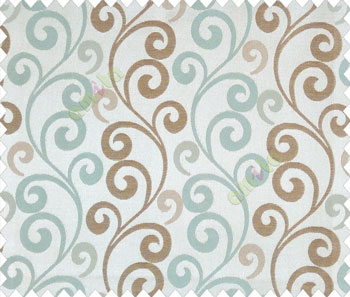 Large scroll continuous design aqua blue dark brown shiny base main curtain