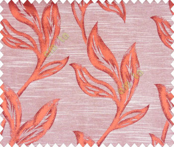 Large Leaves on stem oil painting finish self design Orange Copper Brown Beige main curtain