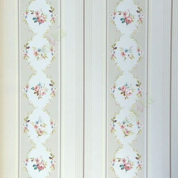Green white pink grey brown color vertical bold stripes with Traditional flower oval shaped vertical stripes texture lines wallpaper