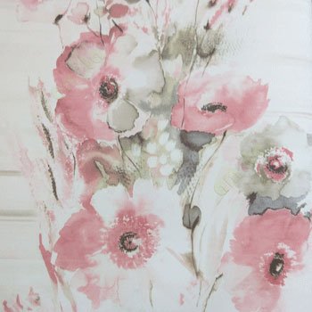 Pink green grey cream color poppy flower pattern with long thin stem support looks like oil painting texture surface wallpaper