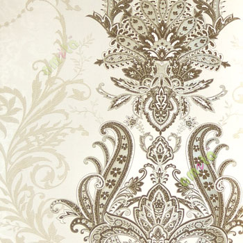 White black brown color traditional big damask design swirls floral leaf pattern texture finished vertical short lines carved home décor wallpaper