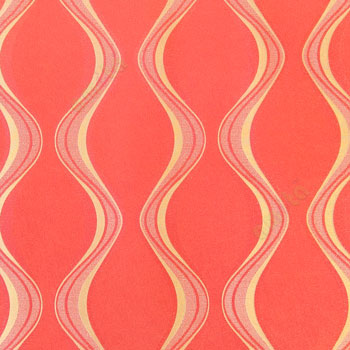 Bright red gold color vertical flowing S-shaped and damask design wallpaper