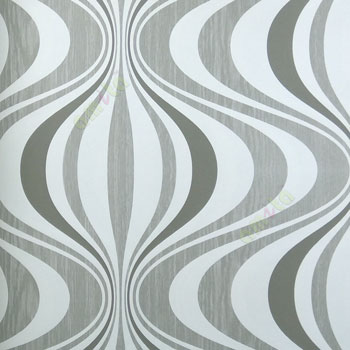 Traditional grey cream black color layer of flowing lines ogee design continues S shaped wallpaper
