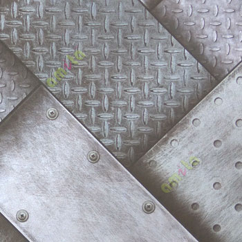 Black green grey silver abstract design aluminium chequered plates metal nails screws scratches texture finished home décor wallpaper