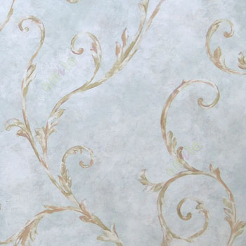 Blue brown green cream color traditional big size swirls leaf floral design oil painting pattern beautiful look home décor wallpaper