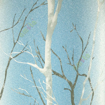 Contemporary designer tree patterns with grey black texture leafless tree and blue white cream mix sprinkled background color wallpaper
