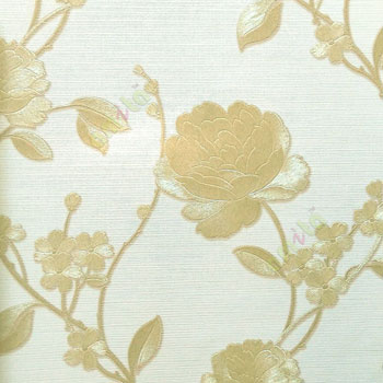 Gold cream color beautiful rose flower with long supporting stem leaf and small daisy flower pattern wallpaper