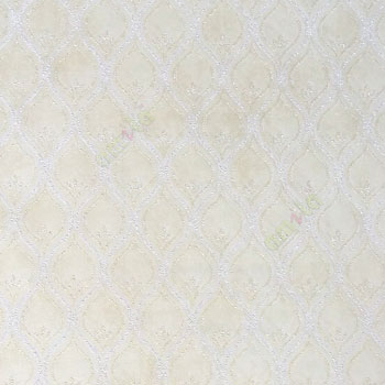 Traditional Beige gold color ogee pattern with texture embossed designs line wallpaper
