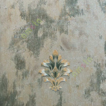 Gold grey blue color small damask pattern embossed carved texture wallpaper