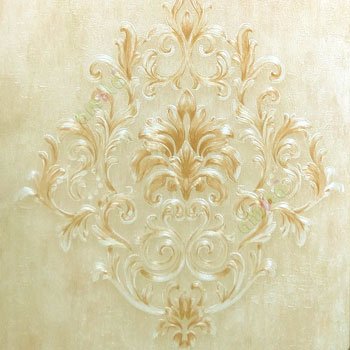 Gold beige color big damask pattern texture finished traditional look wallpaper