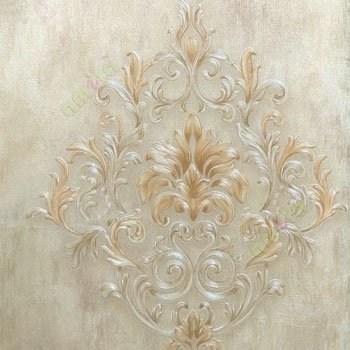 Brown grey gold color big damask pattern texture finished traditional look wallpaper