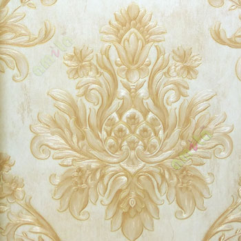 Traditional big damask design gold beige brown embossed carved pattern palace decorative wallpaper