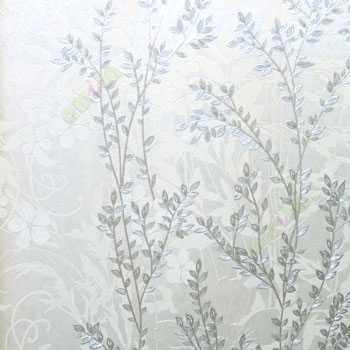 Silver beige color natural florallong stem twig pattern texture self pattern wallpaper