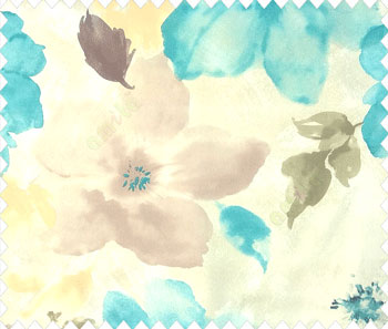 Blue brown beige green black big flower leaf floral buds daisy flower pattern beautiful watercolor print main curtain