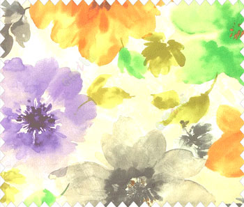 Orange green brown green orange grey purple color big flower leaf floral buds daisy flower pattern beautiful watercolor print main curtain