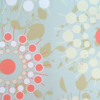 Orange beige egreen color cicles flower splashes connecting oval shapes texture finished roller blind